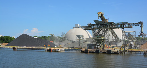 Port of Savannah Georgia is a major U. S. seaport. Its facilities for oceangoing vessels line both sides of the Savannah River 18 miles (29 km) from the Atlantic Ocean