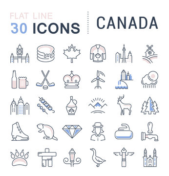 Set Vector Flat Line Icons Canada