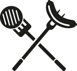 BBQ sausage on fork and meat on spatula