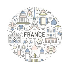 Vector Flat Line Banner Paris and France