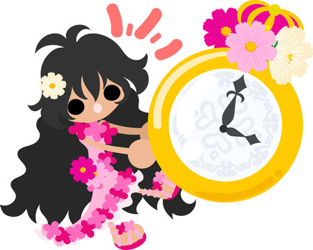 A cute little girl and the clock of cosmos