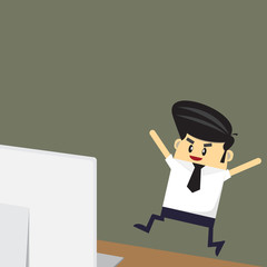 Happy business man sitting  work at desk