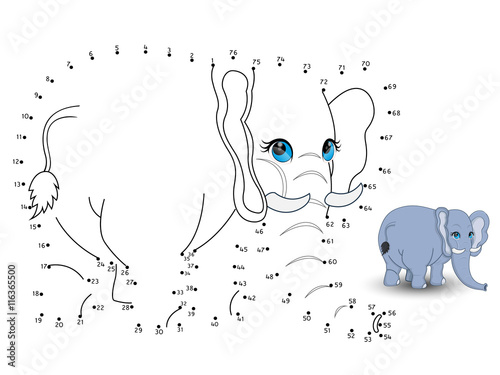 "Elephant Connect the dots and color set 3" Stock image and royalty
