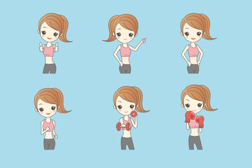 young cartoon girl in fitness