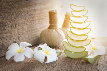 Aloe vera Fresh stacked with drop water on old wood,still life s