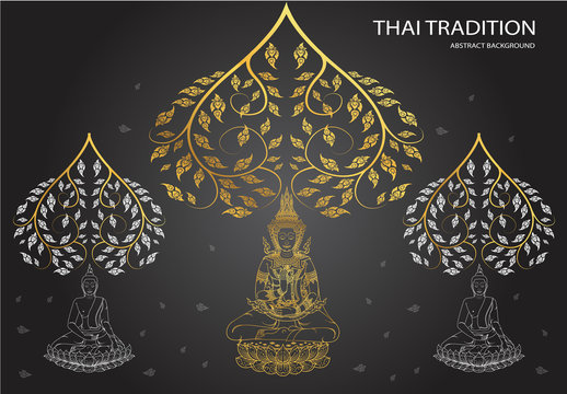 buddha and leaf of thai tradition vector