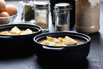 The sour soup made of rye flour with eggs