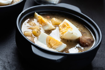 The sour soup made of rye flour with eggs