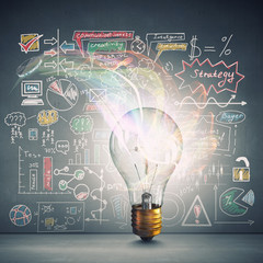 Bright idea for success .  Mixed media