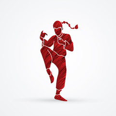 Drunken Kung fu pose designed using red grunge brush graphic vector.