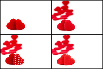 Photo collage with two red hearts isolated on white background