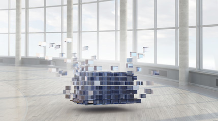 Obraz premium Cube figure in elegant interior . Mixed media