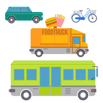 City transport set of colorful flat icons. Vector