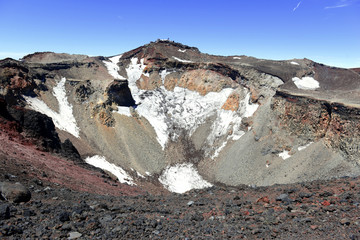 Terrain on climbing route on Mount Fuji, a symmetrical volcano and tallest peak in Japan which is...