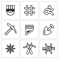 Vector Set of Prison Icons. Prisoner, Detention, Cell, Escape, Work, Death, Penalty, Thief-in-law, Sabotage, Isolation. 