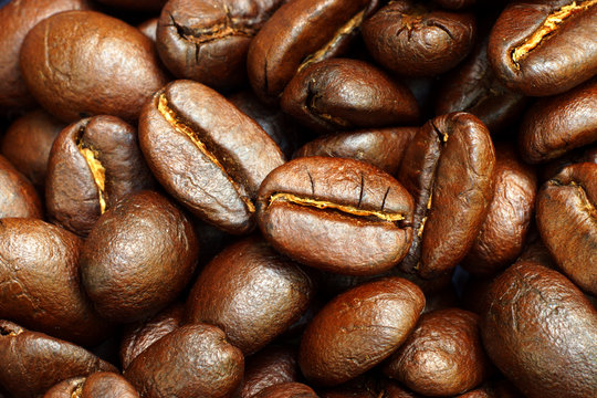 Macro image of roasted coffee beans