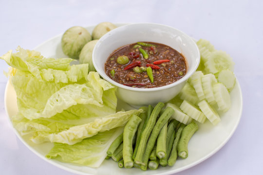 Paste chili with fresh vegetables, Thai traditional food.
