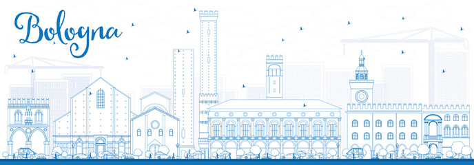 Outline Bologna Skyline with Blue Landmarks. - obrazy, fototapety, plakaty