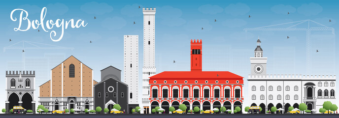 Bologna Skyline with Landmarks and Blue Sky. © BooblGum