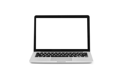 Laptop with blank screen isolated on white background with clipp