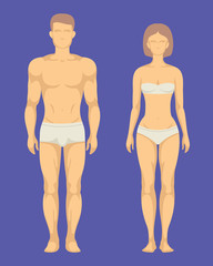 Healthy body of man and woman flat vector set. Human body illustration