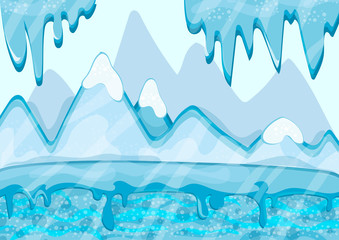 Cartoon winter landscape with iceberg and ice