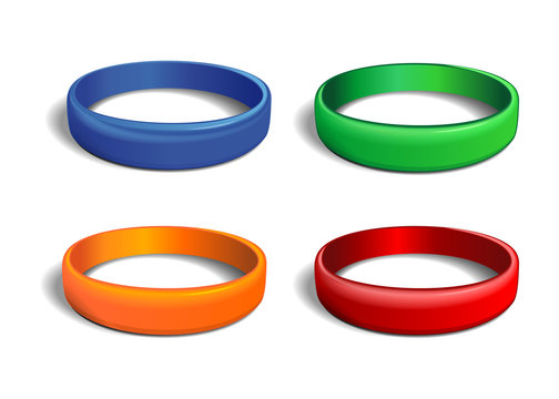 Set of multicolored plastics wristband. Friendship band isolated on white background. Realistic illustration for International Friendship Day