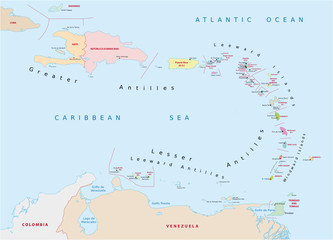 vector map of the states of the lesser Antilles