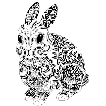 High detail patterned rabbit in zentangle style.