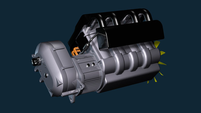 Ansicht eines Hybridmotors zum PKW-Antrieb