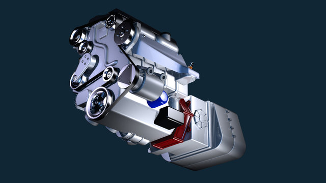 Ansicht eines Hybridmotors zum PKW-Antrieb