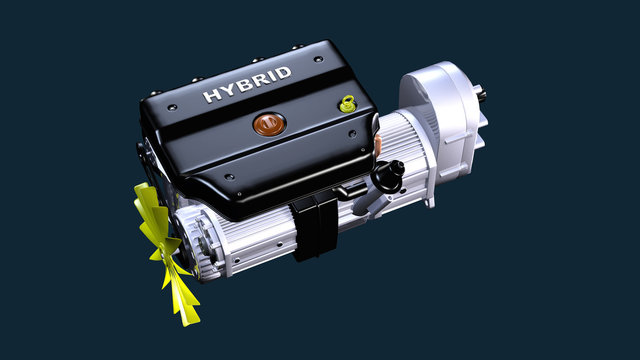 Ansicht eines Hybridmotors zum PKW-Antrieb
