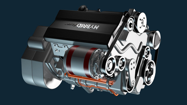 Ansicht eines Hybridmotors zum PKW-Antrieb