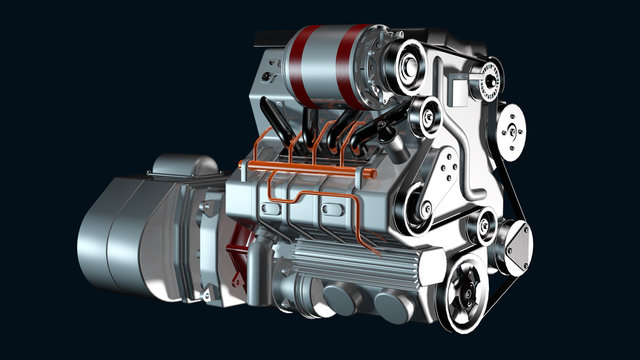 Ansicht eines Hybridmotors zum PKW-Antrieb