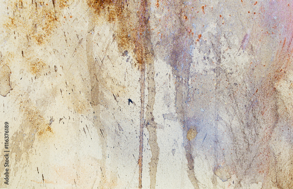 Poster abstract painting with blurry and stained structure. metal rust effect with glitter grains.
