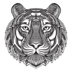 Hand drawn graphic ornate tiger