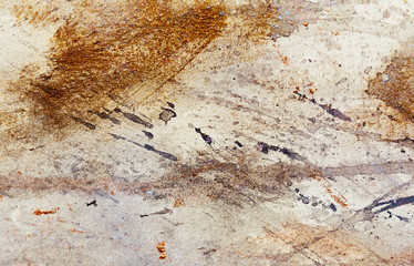 abstract painting with blurry and stained structure. metal rust effect with glitter grains. Painting on old paper.