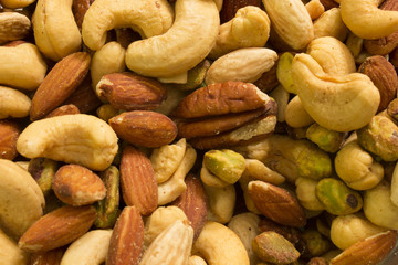 This is a photograph of mixed nuts including Cashews,Almonds,Pistachios and Pecans