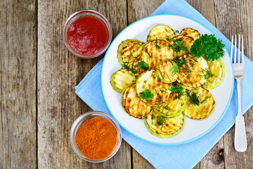 Zucchini Grilled with Fennel on Wooden Background