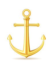 Gold anchor on white background.