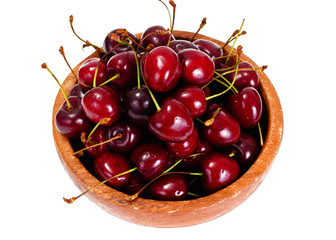 Obraz na płótnie Canvas Fresh Cherry in Wooden Bowl