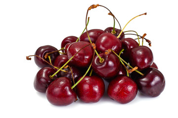 Ripe Juicy Cherries on White Background