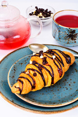 Tea and Croissant. French Breakfast