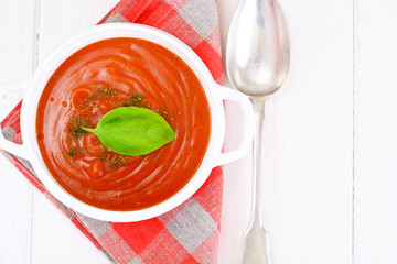 Carrot Tomato Soup in Plate. National Italian Cuisine