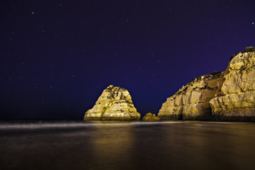 beach at night with blue sky at the south of portugal