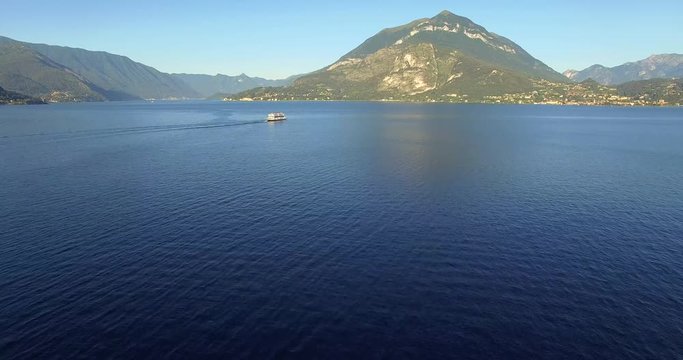 Aerial 4k - Varenna - Lago di Como (IT) - Ferry in navigazione verso Menaggio