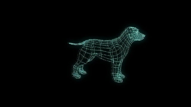 Dog in Hologram Wireframe Style. Nice 3D Rendering
