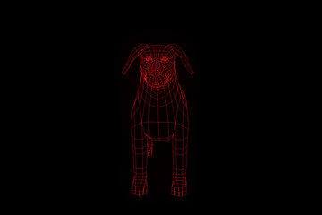 Dog in Hologram Wireframe Style. Nice 3D Rendering
