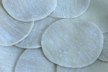 This is a photograph of Dumpling wrappers