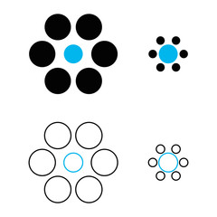 Ebbinghaus illusion or Titchener circles is an optical illusion of relative size perception. The two blue circles are exactly the same size. However, the one on the right appears larger. Illustration.